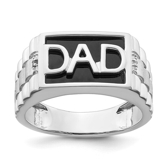 14k White Gold Genuine Polished & Satin Onyx & Diamond DAD Mens Ring